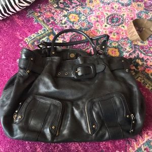 Black faux leather tote bag